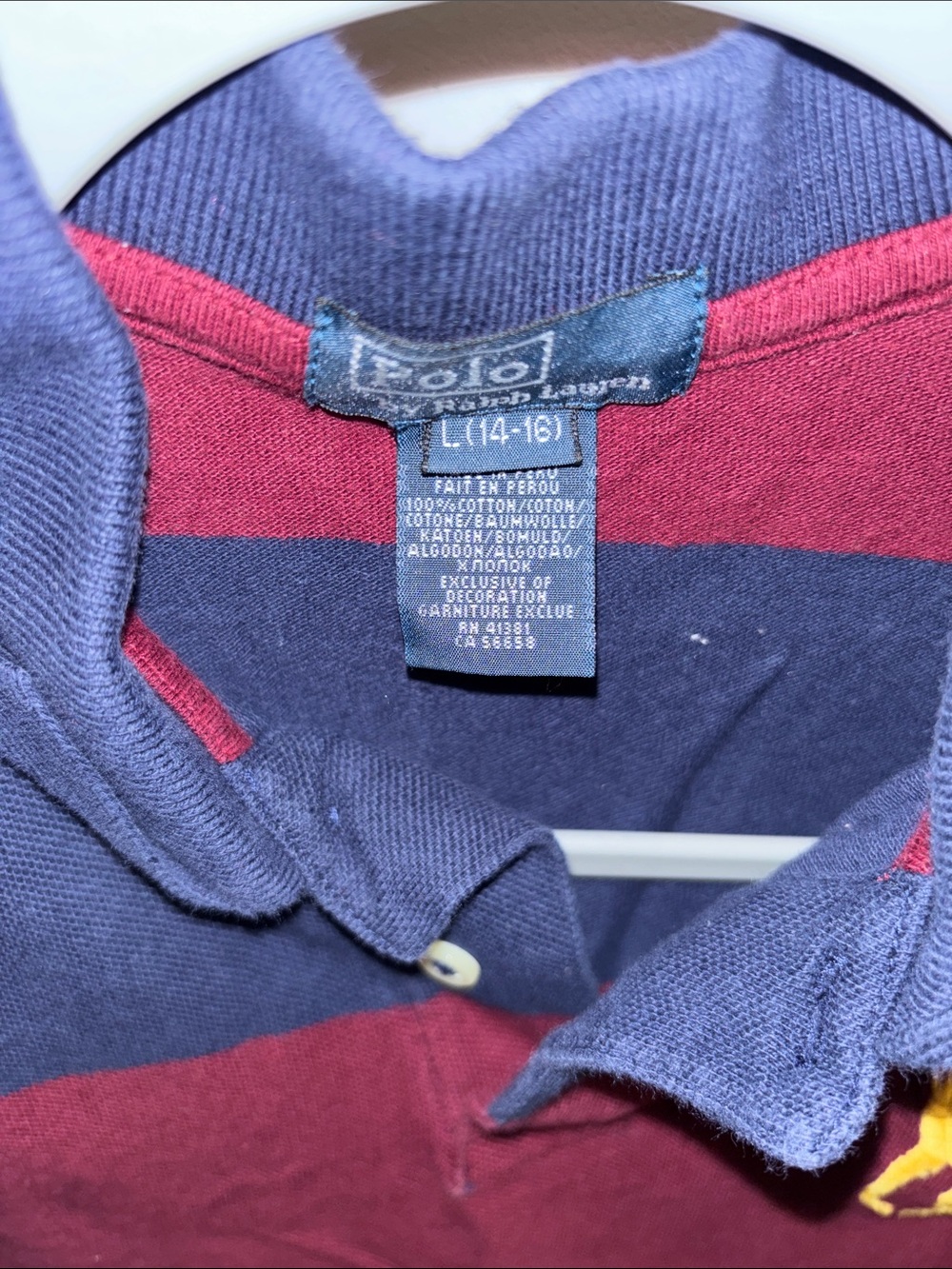 Polo by Ralph Lauren Navy & Burgundy Wide-Stripe Polo with Yellow Logo - Picture 2 of 4